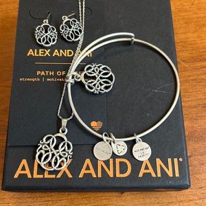 Alex and Ani Necklace/Earrings/ and Bangle Bracelet-Set of 3- Silver. NIB